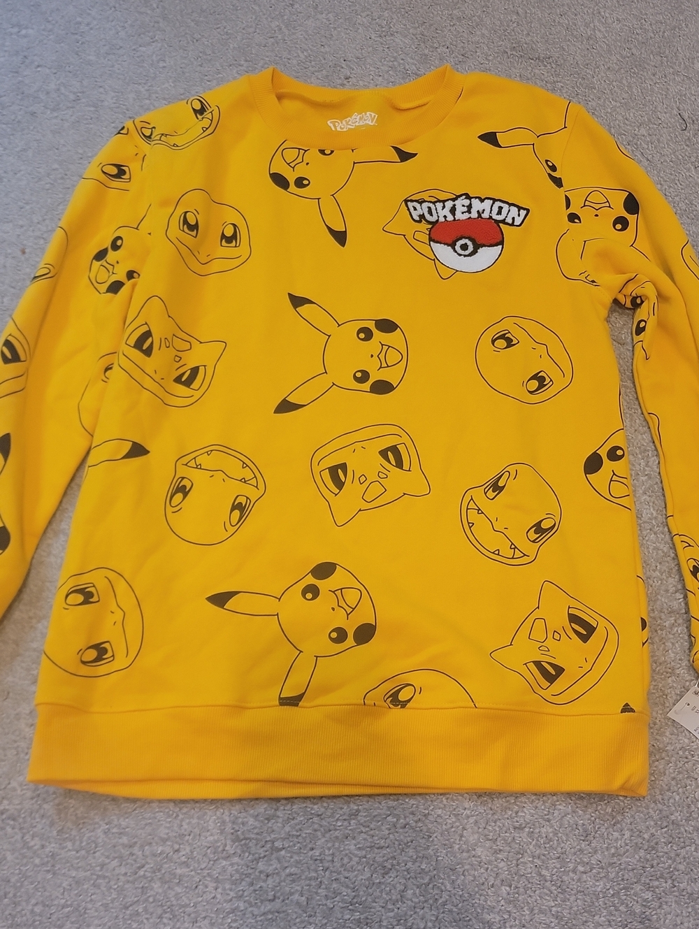 Hybrid Apparel Yellow Pokémon All-Over Graphic Kids Sweatshirt Nwt